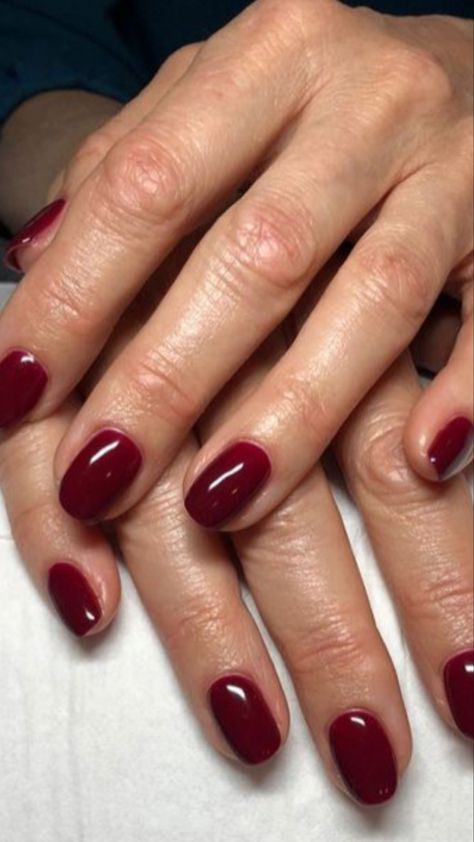 Dark Red Nails Pale Skin, Squoval Red Nails, Autumn Nails Squoval, Chubby Hands Nails, Pale Skin Nails, Red Shellac Nails, Maroon Nail Designs, Smart Woman, Deep Red Nails