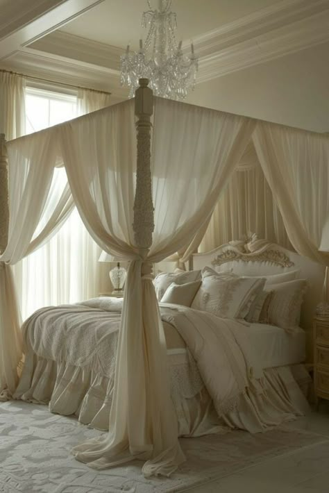 Bed Ideas Decor, College Room Aesthetic, Canopy Bed Aesthetic, Canopy Bedroom Ideas, Bed Against Wall, Bed Netting, Canopy Bed Ideas, Small White House, Bed Aesthetic