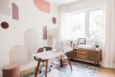 spacious home office with white curtains on window Earth Tones Interior, Muted Earth Tones, Semi Gloss Paint, Cozy Home Office, Glider Rocker, Smooth Walls, Textured Wall, Home Decor Trends, Wall Décor