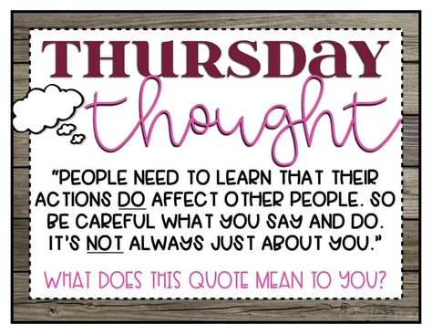 Thoughtful Thursday Activities, Think About It Thursday, Thoughtful Thursday, Thursday Thoughts, Morning Thursday, Good Morning Thursday, Thursday Quotes, Future Teacher, Bell Ringers