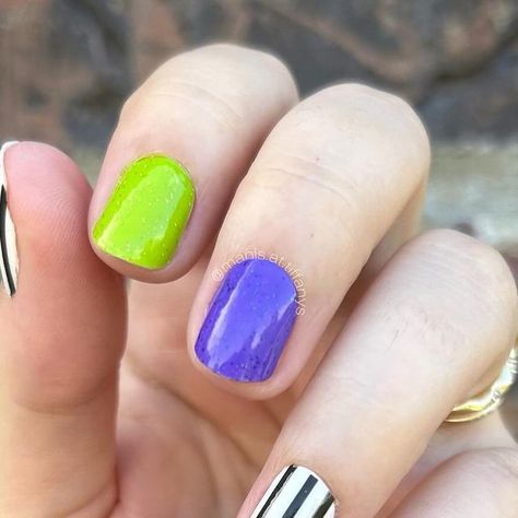 Tiffany Roth on Instagram: "I can’t begin to explain how happy it makes me that Color Street has sets that I can use to create a Beetlejuice mani! I’ve been looking forward to this one. Tonight my husband, another couple, and I are going to a pop up Tim Burton themed bar and I needed to honor the ghost with the most. Between the Lines Juicy Pear Swiss and Tell Techno Glow Wild Grape Jelly layering notes: Juicy Pair OVER Techno Glow Wild Grape OVER Swiss and Tell #colorstreet #colorstreetbet Juicy Pear Color Street, Grape Jelly, Color Street Nails, Beetlejuice, Color Street, Halloween Nails, Pop Up, Canning, Nails