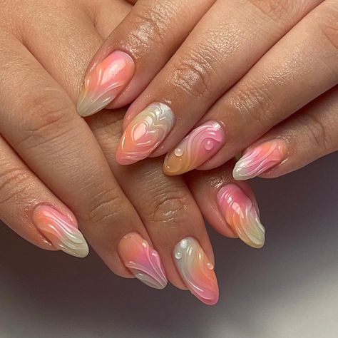 🫶🏼💖 we slay aura/ombre set many times with no airbrush machine 🤍 Aura Y2k Nails, Airbrush Nail Designs Short, Airbrush Green Nails, Airbrush 3d Nails, Airbrush Ombre Nails, Aura 3d Nails, Air Brush Nail Set, Airbrush Nail Designs, Airbrushed Nails