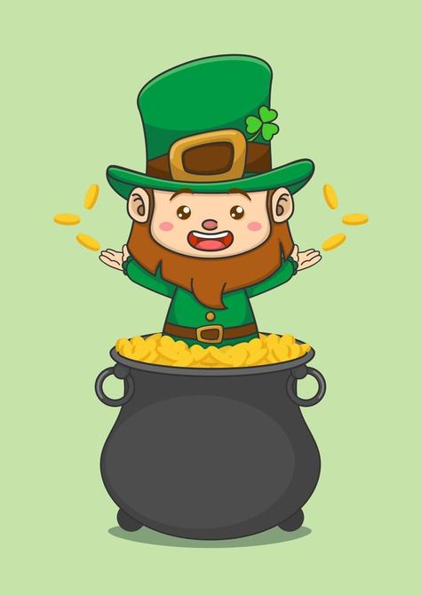 Cute Leprechaun With Gold Pot Cute Leprechaun, Beer Cartoon, Beer Day, Vector Portrait, Coloring Book Art, Vector Photo, St Patrick, St Patricks Day, Premium Vector