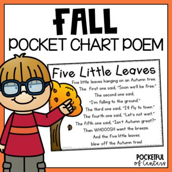 This leaf themed pocket chart poem is fun to use during circle time in the Fall! Students love building the poem in the pocket chart and using the props to act it out! Keep this engaging activity in your pocket chart center throughout September and October to encourage early literacy! The interactive worksheet is perfect for making home-school connections.  Find this activity in the Fall Centers - Math and Literacy Centers Bundle. Save over 50% on 12 activities for the whole month! This literacy Fall Theme Circle Time, Pete The Cat Falling For Autumn, Interactive Preschool Activities, Leaves Lesson Plans For Toddlers, Harvest Toddler Activities, October Prek Activities, First Day Of Fall Preschool, Prek Pumpkins, Fall Activities For Kindergarten