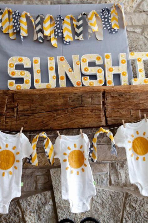 Kara's Party Ideas You are my Sunshine Summer Gender Neutral Baby Shower Planning Ideas Navy Baby Showers, Baby Shower Themes Neutral, Sunshine Baby Shower, Boy Baby Shower Ideas, Sunshine Baby Showers, Sprinkle Party, Sunshine Birthday, Heart Party, Shower Inspiration