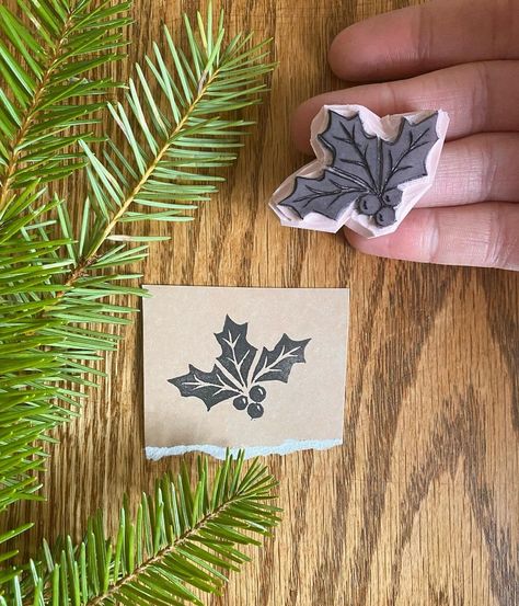 Christmas Block Printing, Holly Linocut, Linocut Prints Christmas, Spring Linocut, Xmas Linocut, Christmas Block Print, Holiday Linocut, Winter Linocut, Christmas Printmaking