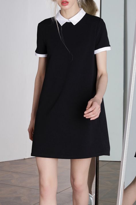 Bootyjeans Black Peter Pan Collar Preppy Style Dress | Mini Dresses at DEZZAL black dress | short dresses | long dresses | short dresses for teens | dresses formal Dress Preppy, Collar Dresses, Pan Collar Dress, Formal Dresses For Teens, Peter Pan Collar Dress, Slim Style, Black Short Dress, Vestidos Vintage, Long Black Dress