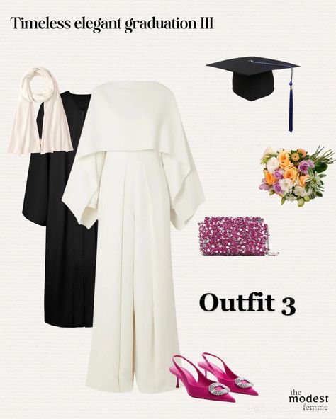 Vest Outfits Graduation, Hijab Graduation Outfit Ideas, Hijab Dress Graduation, Graduation Dress College Hijab, Graduation Project Outfit, Elegant Outfit Hijab Ideas, Graduation Dress Ideas Hijab, Modest Graduation Outfit Ideas, Graduation Outfits Hijab