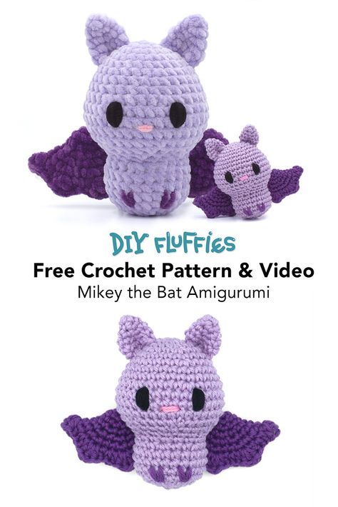 Crochet Halloween Patterns Free, Amigurumi Bat, Crochet Bat, Quick Crochet Patterns, Halloween Crochet Patterns, Crochet Animals Free Patterns, Cute Bat, Crochet Design Pattern, Crochet Amigurumi Free