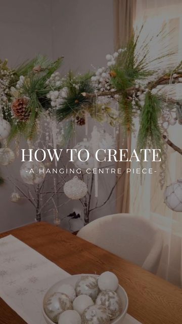 EZ Living Furniture Ireland on Instagram: "DIY alert 🚨 Create your own hanging centrepiece with items you most likely already have ✨⭐️ This is the most elegant centrepiece that is sure be the focal point of any dinner party this Christmas 🎄 #Christmas23 #diy #outdoorlights #interiordesign #christmastree #baubles" Christmas Mantal, Tin Decorations, Floating Centerpieces, Hanging Centerpiece, Elegant Centerpieces, Instagram Diy, White Christmas Tree, Christmas 2022, Winter Trees