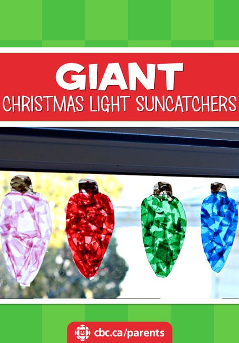 A less-messy craft for the holidays: giant Christmas light suncatchers, made with contact paper and tissue paper. Suncatchers Craft, Easy Christmas Crafts For Kids, Diy Christmas Lights, Messy Crafts, Christmas Crafts For Toddlers, Christmas Crafts For Kids To Make, Holiday Crafts For Kids, Christmas School, Winter Crafts For Kids