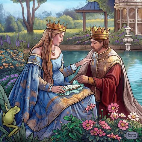 In a distant kingdom, the King and Queen, who eagerly awaited a child, soon welcomed the little Princess, Aileen. But on the night of the celebration, aggrieved at not receiving an invitation, a bat sprite cursed Aileen to be pricked by a spindle at the age of 15. The Queen and King were deeply worried about this, and the kind flower fairy stepped forward to bless: although she couldn't undo the curse, she could make the princess fall asleep, waiting for redemption by a true love's kiss. Pregnant Queen, Beautiful Kingdom, Aphmau Fan Art, Fantasy Love, Queen Love, Queen Art, Hotel Transylvania, King And Queen, Fantasy Costumes