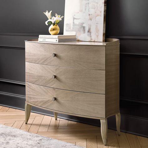 Caracole Lillian Hall Chest - Final Sale – Paynes Gray High Quality Bedroom Furniture, Hall Chest, Wooden Inlay, Quality Bedroom Furniture, Chest Furniture, Inlay Design, Carved Legs, Accent Chest, Cream Colour