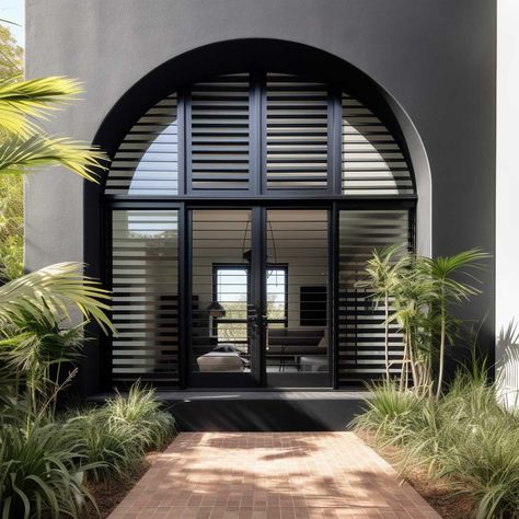 12+ Inspiring Arched Window Shutter Ideas for a Timeless Look • 333+ Images • [ArtFacade] Exterior Arched Windows, Modern Arch Window, Arched Patio Doors, Shutters Arched Window, Arch Windows Exterior, Arched Windows Exterior, Window Shutter Ideas, Arched Shutters, Mediterranean Shutters