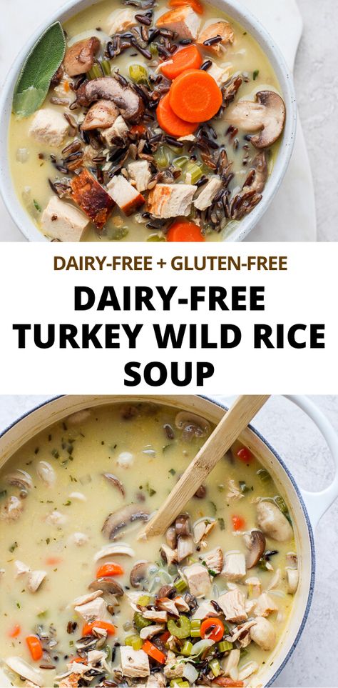 Turkey And Wild Rice Soup, Turkey And Wild Rice, Soup Dairy Free, Turkey Wild Rice Soup, Turkey Rice Soup, Creamy Wild Rice Soup, Wooden Skillet, Wild Rice Soup Recipes, Gluten Free Turkey