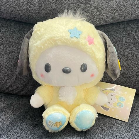 Pochacco In Pajama Plush (8.5”) Condition: New With Tag Size: 8.5” Tall Material: Plush - Blue & Pink Stars On The Head - Pink Star On The Right Ear - Blue Star & Moon On The Left Ear - Pink & Blue Stars On The Back - Gold Star On The Right Foot - Pochacco In Pajama - Decoration For The Home, Office Desk Or In Car - Add To Your Pochacco Or Sanrio Collection Not Sold In Us Stores/Sanrio Imported From Oversea Oversea Version, Label Different From Us Version Any Question Please Ask Before Purchase Free Gift On Order Over $100 Before Shipping Open For Reasonable Offer Bundle To Save On Shipping, Message Me Discount On Bundle #S Cute Sanrio Plushies, Sanrio Stuffed Animals, Pochacco Plushie, Pochacco Plush, Sanrio Collection, Sanrio Plush, Big Plush, Hello Kitty Themes, Pink Star