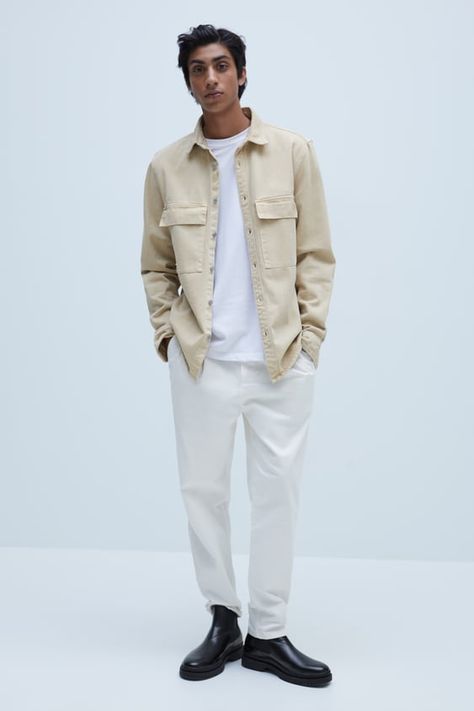 Men's Shirts | ZARA Egypt All White Mens Outfit, Zara Looks, Tapered Chinos, Brown Chinos, Loose Fit Pants, Slim Fit Chino Pants, Zara Men, Khaki Chino Pants, Black Chinos