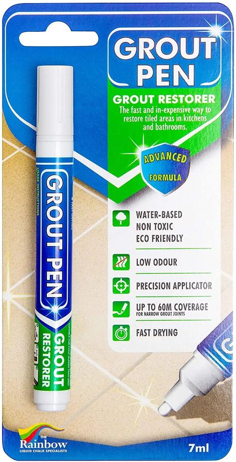 This $9 Amazon Find Made My Grimy Rental Shower Look Good as New | domino Amazon's $9 Grout Pen Made My Grimey Rental Shower Look Good As New White Out Pen, Grout Pen, Waterproof Paint, Tile Covers, White Subway Tiles, Paint Marker, Painting Tile, Water Stains, Shower Floor