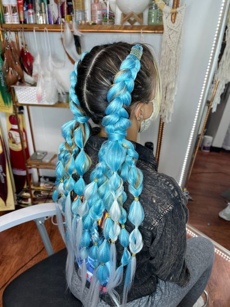 Icy Blue Braids, Festival Hair Glitter Braids, Festival Braids With Color Extensions, Braids With Blue Extensions, Blue Festival Braids, Festival Hair Braids, Blue Braids, Rave Braids, Festival Braids