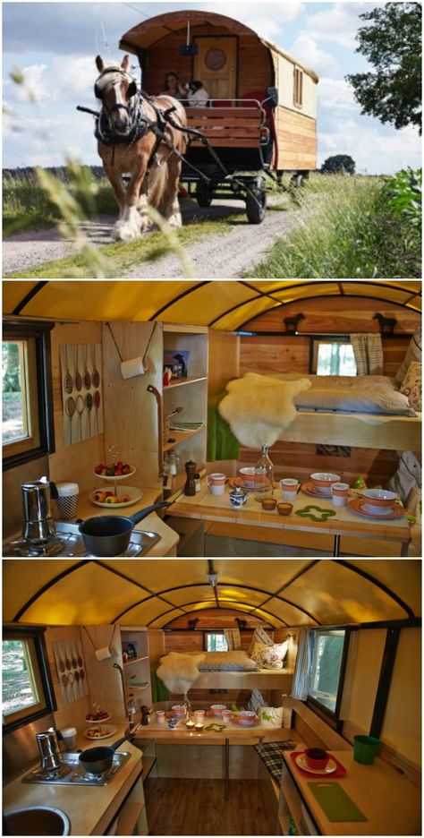 Tiny caravan Romani Caravan Interior, Romani Caravans, Tiny Caravan, Wooden Caravan, Sliding Glass Door Repair, Caravan Living, Caravan Home, Northern Germany, Camping Hacks Diy