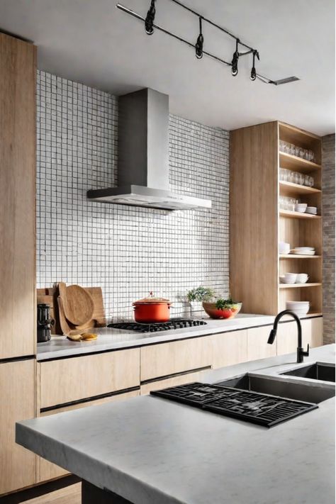 Explore the visual appeal of open shelving and upper cabinets to create your dream kitchen. #KitchenCabinetDesign Kitchen With No Upper Cabinets, Kitchen No Uppers, Kitchen No Upper Cabinets, Brisbane House, Small Porch Decor, Creative Kitchen Backsplash, No Upper Cabinets, Kitchen 2024, Beautiful Kitchen Cabinets