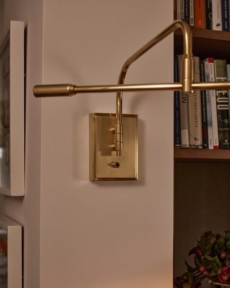 Inspired by an original 1950s French design, this wall light is modernist in style. The cast brass backplate with on/off switch is complemented by the jointed swivel arm and brass shade. The Chetham Library Wall Light is fabricated from a cast brass backplate with extruded brass tubing in the arm, which are finished in antique brass. The shade is also made in brass. . . . #vaughan #vaughandesigns #interior #interiordesign #interior123 #spring #collection #lighting Library Wall, The Shade, The Cast, French Design, Spring Collection, On Off, Wall Light, Antique Brass, Wall Lights