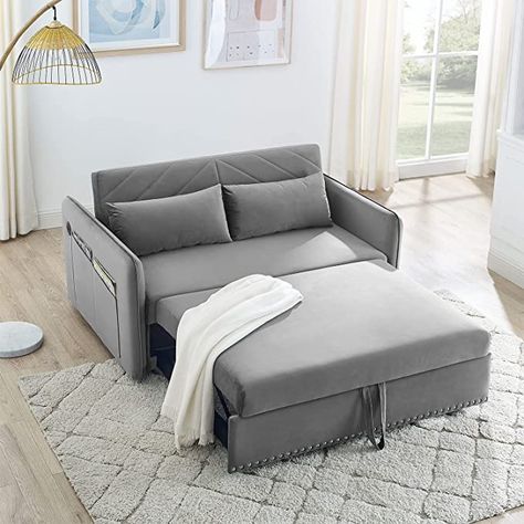 Amazon.com: Sleeper Sofa Couch Bed, 55" 3 in 1 Velvet Convertible Loveseat Sleeper with Pullout Bed, Small Love seat Futon Sofa w/Adjustable Backrest, Lumbar Pillows & Side Pocket for Living Room Bedroom, Grey : Home & Kitchen Star Wars Living Room, Office Vision Board, Child Bed, Velvet Sleeper Sofa, Preppy Bedroom Decor, Loveseat Sleeper Sofa, Take A Rest, Velvet Sofa Bed, Preppy Bedroom