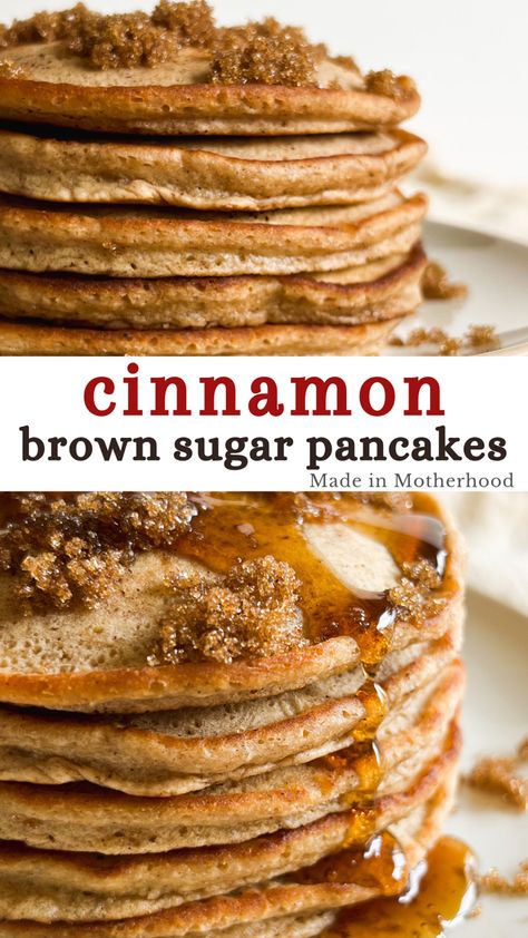 Different Pancakes Recipes, Breakfast Ideas With Syrup, Homemade Cinnamon Pancakes, Cool Pancake Recipes, Cinnamon Toast Pancakes, Cinammon Pancake Recipe, Pancake Add In Ideas, Brown Sugar Banana Pancakes, Fancy Pancakes Ideas