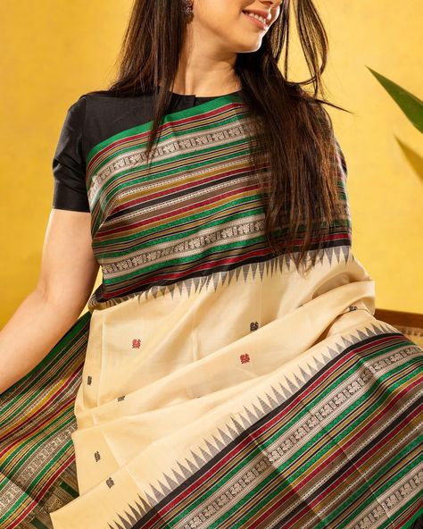 Savita | Shine of the Summer The handwoven beige Kanjeevaram silk saree features an intricately designed pattu pett border and thread buttas on the body. Indulge in the luxurious shine of silk! [Summer Collection, Kanchipuram silk saree, Tulsi Silks, Tulsi, Tulsi Weaves, Kanjeevaram Pattu, Kanchipuram, Pure Silk Sarees, Handwoven silk saree, Trending silk saree, bridal silk saree] Saree Trending, Silk Saree Bridal, Tulsi Silks, Kanjeevaram Silk Saree, Saree Kanchipuram, Silk Saree Kanchipuram, Bridal Silk Saree, Plain Blouse, Kanchipuram Silk Saree