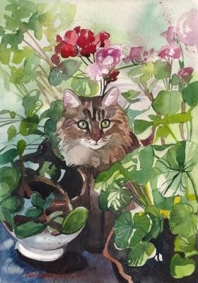 Tabby Cats, Painting Cat, Cat Art Illustration, Cat Flowers, Cat Artwork, Watercolor Cat, Art Et Illustration, Cats Illustration, Watercolor Inspiration