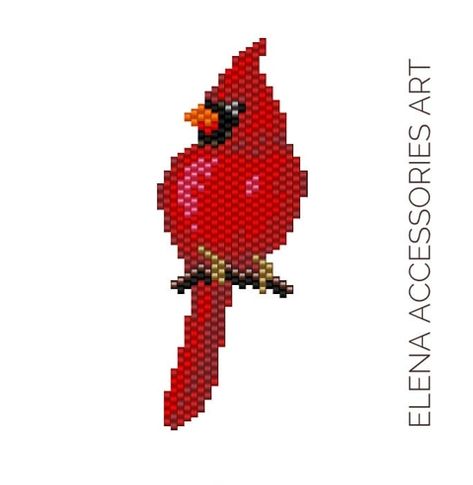 318 Me gusta, 4 comentarios - Miyuki PDF patterns (@elena.accessories.art) en Instagram: "Cardinal bird. You can find the PDF pattern in my Etsy shop. Follow the link in my profile.…" Beaded Cardinal, Perler Bead Designs, Art Perle, Seed Bead Pattern, Brick Stitch Earrings, Brick Stitch Pattern, Bead Embroidery Patterns, Bead Weaving Patterns, Loom Bands