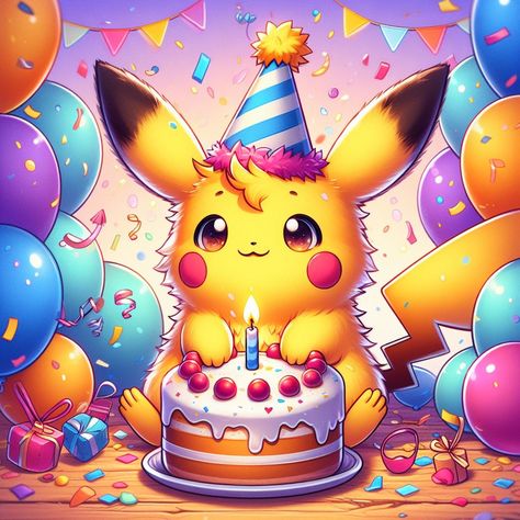 Happy Birthday Pokemon Pictures, Pikachu Cake Birthdays, Happy Birthday Pokemon, Anime Happy Birthday, Birthday Pikachu, Birthday Pokemon, Happy Birthday Emoji, Pikachu Cake, Cool Pokemon Cards