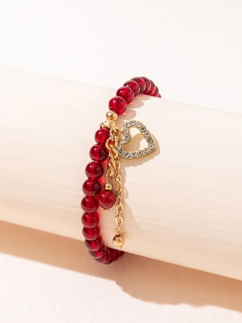 Multicolor Fashionable Collar  Glass  Charm Bracelet Embellished   Jewelry Red Heart Bracelet, Charm Beaded Bracelet, Tiffany And Co Bracelet, Multi Wrap Bracelet, Red Beaded Bracelet, Gold Heart Locket, Tiffany Bracelets, Sterling Silver Charm Bracelet, Classic Bracelets