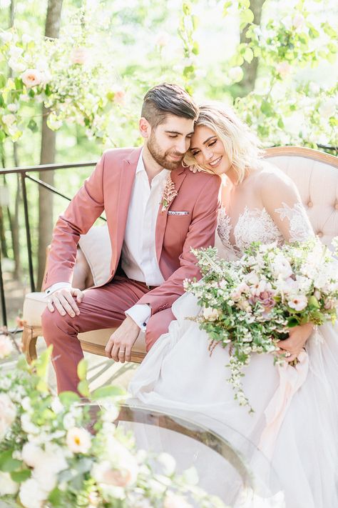 Pink Wedding Outfit For Men, Blush Groom Suit, Pink Suit For Groom, Pink Wedding Photography, Pink Mens Wedding Suit, Coral Groom Suit, Groom Pink Wedding, Pink Suit Wedding Grooms, Pink Tux Wedding