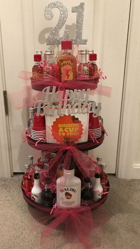 21 Birthday Candy Table, Alcohol Tower, 21st Birthday Gifts For Her, 21st Gift Ideas For Her, Alcohol Cake Tower, 21 Alcohol Cake Tower, 21st Birthday Gift Baskets For Her, Alcohol Bottle Decorations 21st Birthday, Alcohol Tower 21st Birthday