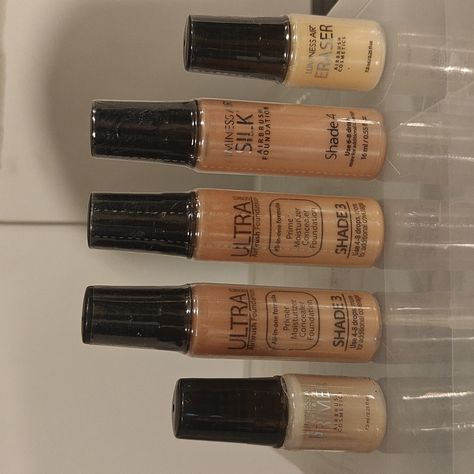 These Are All Brand New, Sealed Packaging. You Will Get All Five Items, As Shown. Primer, Eraser, Shade 4 Foundation, And 2 - Shade 3 Airbrush Foundation. Airbrush Foundation, All Brands, Foundation, Packaging, Brand New, Cream, Makeup, Color, Make Up