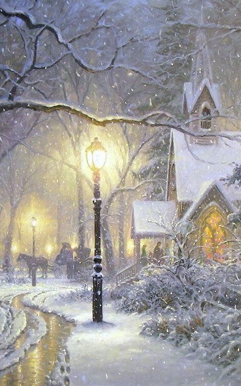 Snowy Night, Snow Falling, Christmas Scenery, Winter Szenen, Vintage Christmas Images, Winter Painting, Winter Magic, Winter Scenery, Old Fashioned Christmas