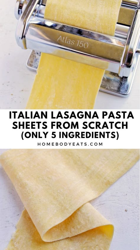 I just made these authentic Italian lasagna noodles and they are SO delicious! It only required 5 ingredients and the pasta sheets turned out so well. This homemade version is easy to make at home either with a pasta machine or with a rolling pin. If you want the best pasta for lasagna, you definitely need to try this recipe. Homemade Lasagna Pasta Dough, Homemade Pasta Lasagna, Lasagna Noodle Recipes Homemade, Homemade Lasagna Noodles Without Machine, Homemade Lasagna Noodles Kitchenaid, Home Made Lasagna Noodles, How To Make Homemade Pasta Noodles, Lasagna Noodles Homemade, Homemade Roman Noodle Recipes