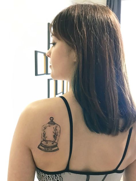 #thebelljar #tattoo #sylviaplath Bell Jar Tattoo Sylvia Plath, Silvia Plath Tattoo, Fig Tree Tattoo The Bell Jar, The Bell Jar Tattoo, Bell Jar Tattoo, Sylvia Plath Tattoo, Jar Tattoo, Back Of Arm Tattoo, Literary Tattoos