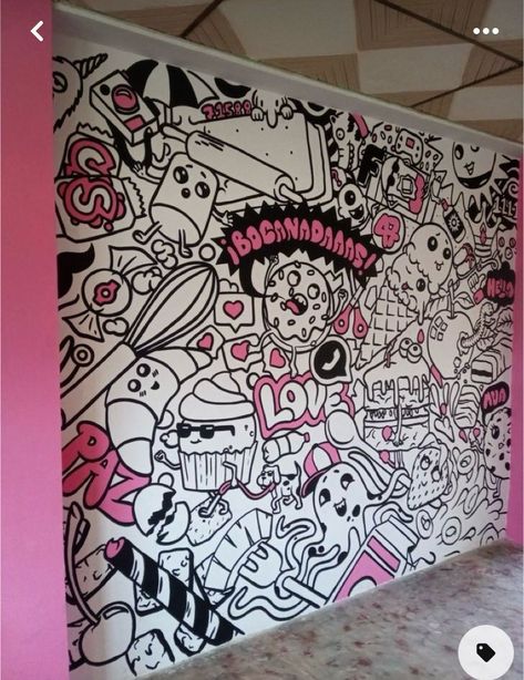 Gamer Mural, Graffiti Murals Bedroom, Doodle Mural, Cartoon Mural, Graffiti Bedroom, Graffiti Room, Colouring Wall, Animal Illustration Kids, Doodle Wall