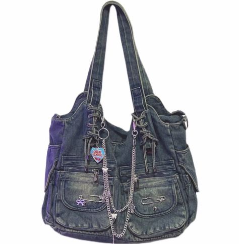 Y2k Bags For School, Hobo Aesthetic, Jean Messenger Bag, Backpack Y2k, 2000s Purse, 2000s Bags, Denim Hobo Bag, Y2k Tote Bag, Bags Y2k