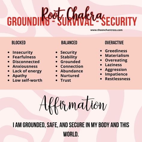 ❤️LETS CONNECT WITH THE ROOT CHAKRA❤️ The Root Chakra, located at the base of the spine, is the anchor that connects us to the physical world and provides stability, grounding, and a sense of security. It represents our basic survival needs, our connection to the Earth, and our sense of belonging. The Root Chakra is associated with the skeletal system, and reproductive and adrenal glands, governing our ability to feel safe, secure, and grounded in our lives. It is the centre of physical ener... Root Chakra Activities, Spiritual Journaling, The Skeletal System, Chakra Chart, The Root Chakra, Chakra Health, Low Self Worth, Sense Of Belonging, Skeletal System