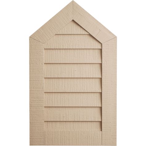 Ekena Millwork | Timberthane Rough Cedar Faux Wood Peaked Top Gable Vent, Non-Functional, 12"W x 18"H Pitch:4/12, Primed Tan Gable Vents On House Exterior, Gable Vents On House, Wood Molding Trim, Wood Rosettes, Wood Crown Molding, Barn Wood Decor, Flexible Molding, Faux Stone Panels, Plinth Blocks