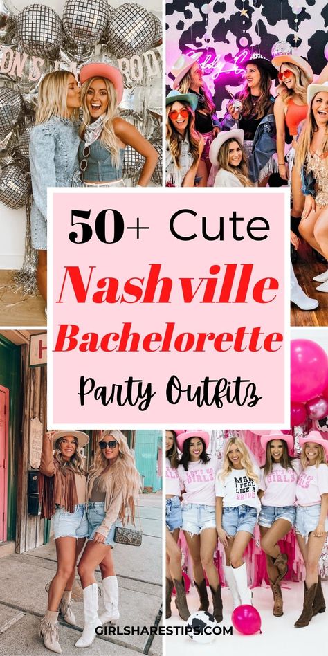 What To Wear To Nashville Bachelorette Party [2024]: 50+ Fun Outfits & Ultimate Guide Outfits For Nashville Bachelorette Party, Nashville Hen Party, Nashville Bachelorette Pink Outfits, Cowgirl Outfits Bachelorette Party, Nashville Outfit Themes, Nashville Group Outfits, Nashville Bachelorette Theme Outfits, Denim Cowgirl Bachelorette, Bachelorette Theme Nights Outfits