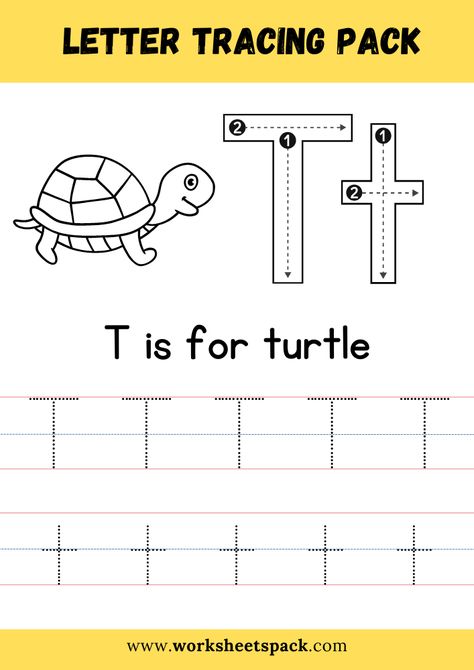 T is for Turtle Coloring, Free Letter T Tracing Worksheet PDF - Printable and Online Worksheets Pack T Tracing Worksheet, T Is For Turtle, Letter T Activities, Kindergarten Sight Words List, Turtle Coloring, Sight Word Sentences, Alphabet Worksheets Kindergarten, Sight Words List, Activity Sheets For Kids