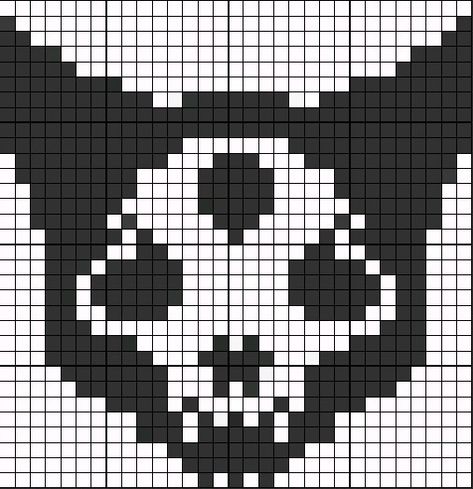 Cat Skull Pixel Art, Wendigo Pixel Art, 32x32 Pixel Art Grid Black And White, Grunge Pixel Art Grid, Simple Pixel Art Patterns 32x32, Therian Pixel Art, Goth Perler Bead Patterns, Bat Pixel Art, Emo Pixel Art