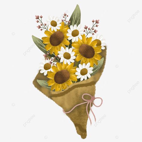 Bouquet Of Sunflowers Drawing, Sunflower Illustration Simple, Drawn Flower Bouquet, Drawn Daisy, Flower Bouquet Drawing, Sunflower Illustration, Watercolor Branding, Flower Wedding Bouquet, Planting Sunflowers