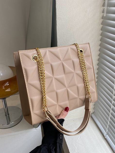 Khaki Elegant   PU Leather Geometric Square Bag Embellished   Women Bags Women Bags Fashion Handbags, Classy Purses, Fancy Purses, Modern Handbag, Purse Trends, Trendy Purses, Girly Bags, Elegant Bags, Cute Handbags