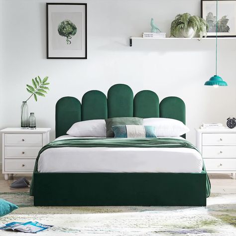 Bed Frame with Storage & Headboard, Upholstered Platform Bed with Hydraulic Storage System, No Box Spring Needed Bed Frame with Wood Slats Support, Easy Assembly, Full Size, Green Lift Up Storage Bed, Bed With Hydraulic Storage, Statement Bed, Storage Bed Queen, Daybed Cushion, Full Bed Frame, Queen Bed Frame, Bed Frame With Storage, Upholstered Bed Frame