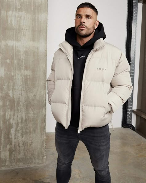 Mens White Puffer Jacket Outfit, Cream Puffer Jacket Outfit Men, Beige Puffer Jacket Outfit Men, Puff Jacket Outfit Men, White Puffer Jacket Outfit Men, Puffy Jacket Outfit Men, Black Down Jacket Outfit, Buffer Jacket Outfit, Beige Puffer Jacket Outfit